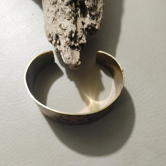 Vintage Brass Cloisonné Bangle Bracelet Ornate Green Orange Enamel Design - Picture 3 of 7